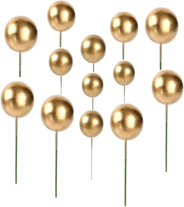 Mini Round Gold Balloon Cake Toppers, Cupcake Decorations for Birthday, Wedding, Anniversary, 25 PCS