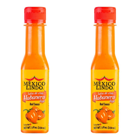 MEXICO LINDO Red Habanero Hot Sauce, 5 Fl Oz (Pack of 2) - 78,200 Scoville Level