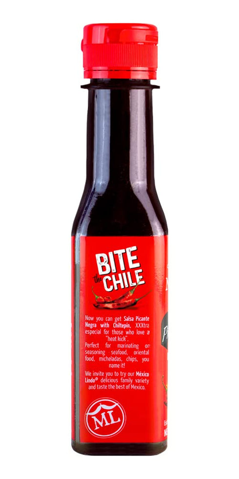 5 Oz (Pack 6) Mexico Lindo Picante Negra Xxxtra Hot Sauce, With Chiltepin Pepper, Fl