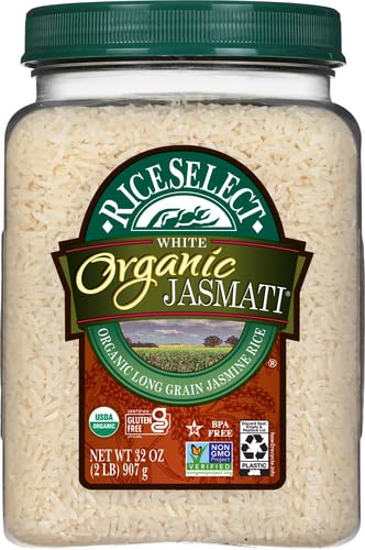 32-Ounce RiceSelect Jasmati Organic Rice, Long-Grain Organic Jasmine Rice, Premium Gluten-Free Rice, Non-GMO, Jar