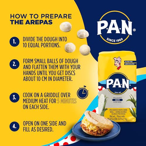 (2 lb 3.27 Oz) (2.2 lb) Pack 1 P.A.N. Pre-cooked Gluten Free Corn Meal Bundle - White and Yellow Kosher Flour