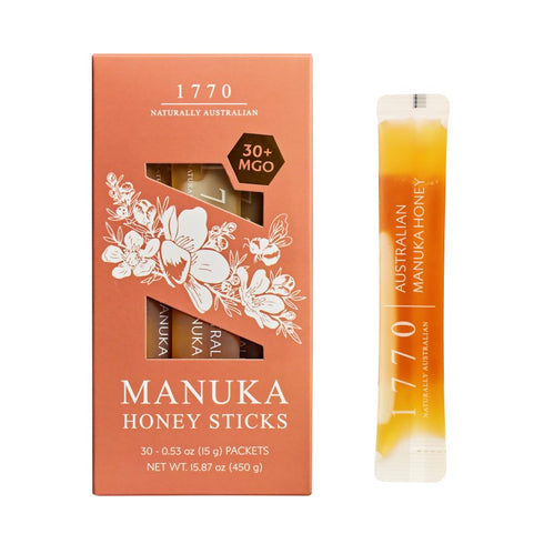 1770 Naturally Australian MGO 30+ Manuka Honey Sticks 30 x 15g, Organic