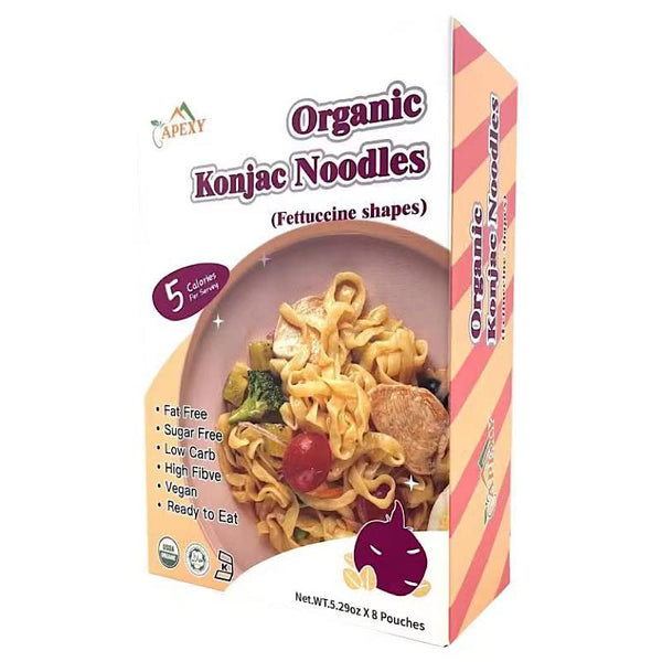 APEXY Organic Shirataki Konjac Noodle with Organic Oat Flour 42.24oz 8 Pouches Inside