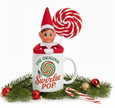 Swirlee Pop Christmas Elf Mug Gift Set Boy Elf in Ceramic Coffee Mug with
