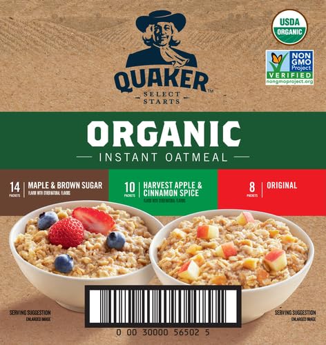 3 Pack, Packets, 32 Count (Pack 1) QUAKER Instant Oatmeal, USDA Organic, Non-GMO Project Verified, Flavor Variety