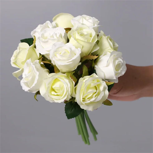 Hcclijo Wedding Bouquet Bridesmaid Bouquet Flowers Rayon Flowers 12 Head Rose Bouquet Wedding