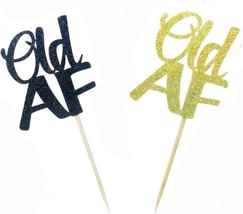 Morndew 24 PCS Black Gold Glitter Cupcake Toppers for Birthday Party Wedding Decorations