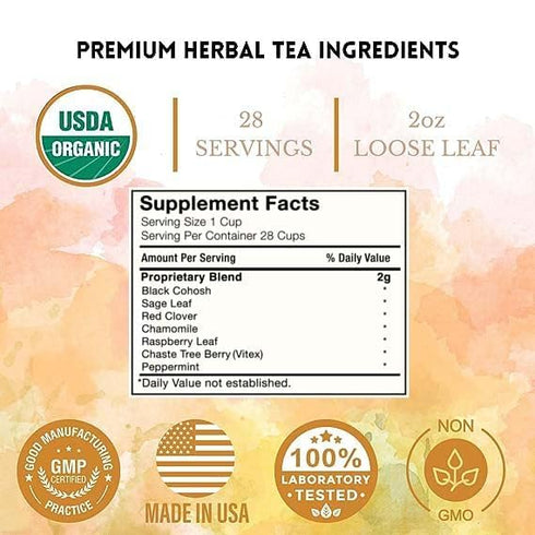 Aluna Well 2oz Menopause Tea Supports Hormonal Balance, Hot Flashes, Night Sweats for Women - Herbal Blend with Black