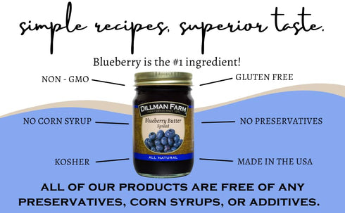 16oz (Pack 6) Dillman Farm All Natural Blueberry Butter - Gluten-Free, Non-GMO, Vegan, Kosher, Eco-Friendly