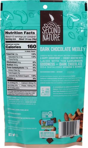 4.5 oz. (Pack 12) Second Nature Dark Chocolate Medley Trail Mix, Resealable Pouch of Certified Gluten-Free Snack Mix