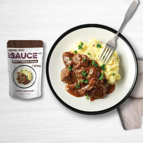 4-serving (2-pack) Le Sauce & Co. Beefy French Onion Gourmet Gravy, Four Serving Gluten Free Beef Gravy, Premium Brown