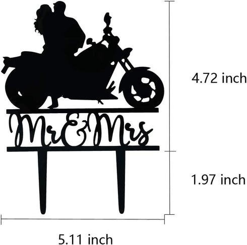 Motorcycle Cake Topper, Black Acrylic Bride & Groom, Funny Mr & Mrs Wedding Engagement Party Decor