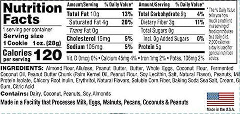 Bake City 1oz (12 pack), 0g 1.5g 5g Cookie Plus Keto | Peanut Butter Cookies Gluten Free, Sugar, Only Net Carbs, Good