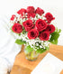 Dozen Stemmed From You Flowers - One Long Red Roses with Glass Vase | Fresh Flower Bouquets for Mother's Day, Birthday