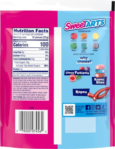 Gummies 9 oz (Pack 2) SweeTARTS Fruity Splitz, Candy, Sweet and Tart, Resealable Bag