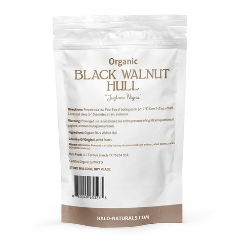 Halo Naturals 4 Packaged Organic Black Walnut Hull Cut & Sifted, Ounces (Juglans nigra) USDA Certified | Resealable
