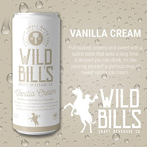12 Oz 12 Pack Wild Bill's Vanilla Cream Soda, Classic Craft Soda Pop Soft Drinks, Sodas Made with Pure Cane Sugar