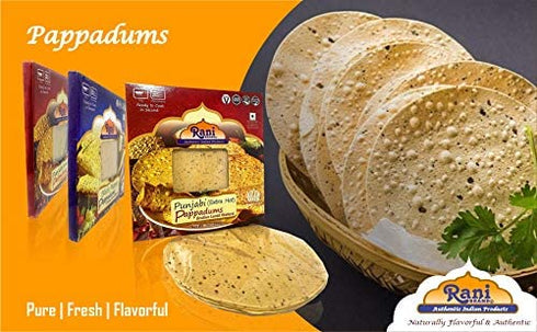 Rani Pappadums Garlic Papad, 7oz (200g), Indian Lentil Wafer Snack, Gluten Friendly, Vegan