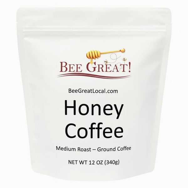 Bee Great Honey Coffee, Ground Arabica Coffee Crafted with Honey, Smooth Low-Bitterness Coffee, Not