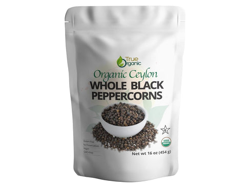 True Organic Black Peppercorns, 1 lb, Steam Sterilized, USDA & Kosher Certified,