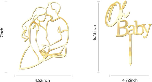 lvbeybc 2PCS Gold Oh Baby Cake Topper with Pregnant Silhouette,Pregnant Mom Dad Couple Design,Gender Reveal Cake