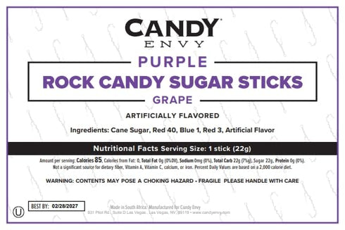 36 Purple Rock Candy Sugar Sticks - Grape Flavored - Individually Wrapped Purple Candy Treats