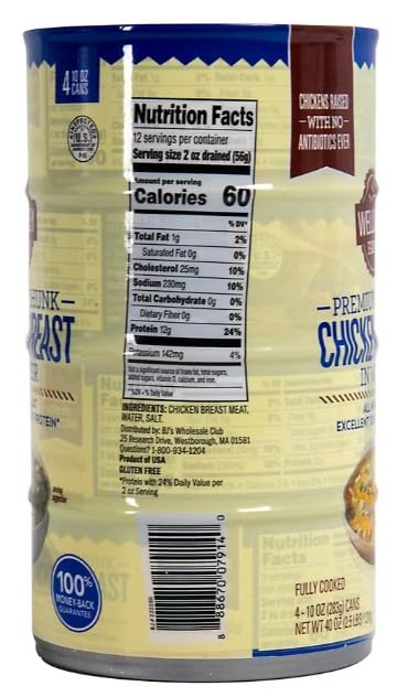 Wellsley Farms Package 4. (10oz. Premium Chicken Breast. No Antibiotics Ever. Chunk White Meat. of Cans) Fully Cooked