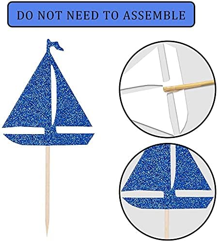 24 Pcs Nautical Theme Glitter Cupcake Picks, Cupcake Toppers for Decoration Party Favors