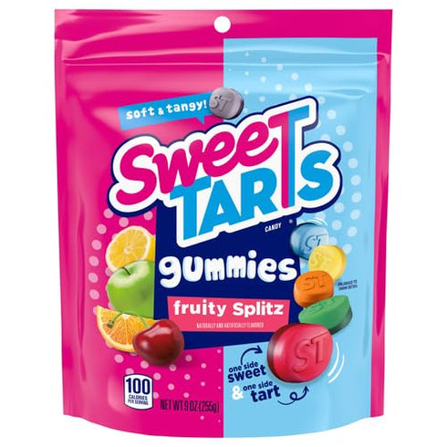 Gummies 9 oz (Pack 2) SweeTARTS Fruity Splitz, Candy, Sweet and Tart, Resealable Bag