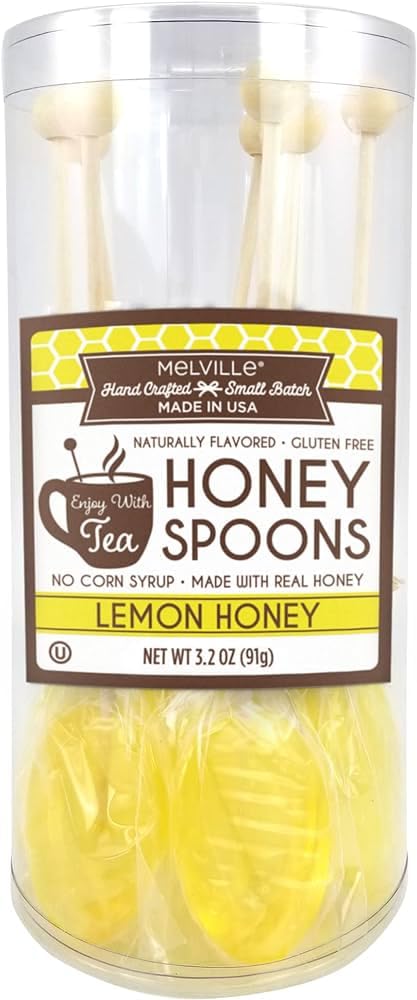 (8 count) Melville Candy Soothing Honey Spoons for Tea - Individually Wrapped Real Honey Tea Spoons, (Lemon)