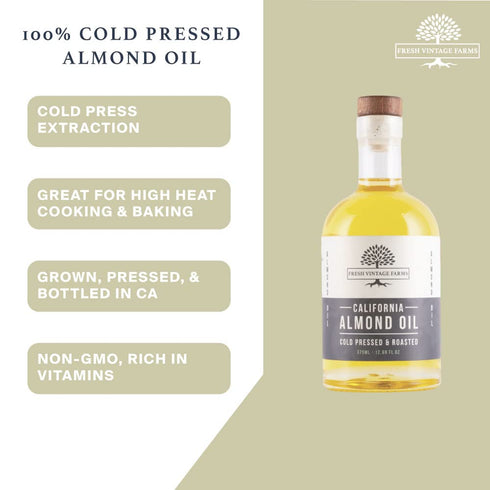 Fresh Vintage Farms Almond Oil - 100% Pure Cold Pressed California Grown, Great for Cooking, Baking, Dipping