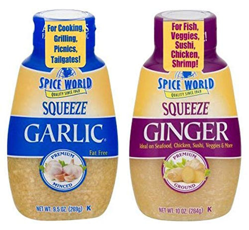 Spice World Squeeze Bundle: Premium Ground Ginger (10 Oz.) & Premium Garlic (9.5 Oz.)