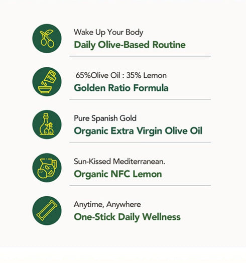Olivazumo 20g*14 Organic Olive Lemon Dual Shot, Cold Pressed Extra Virgin Picual Olive Oil with NFC Lemon Juice, Sticks
