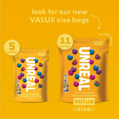 (3 11oz UNREAL Dark Chocolate Quinoa Gems Value Size Bags) | Vegan, Colors from Nature | Fair Trade, Non-GMO | Gluten
