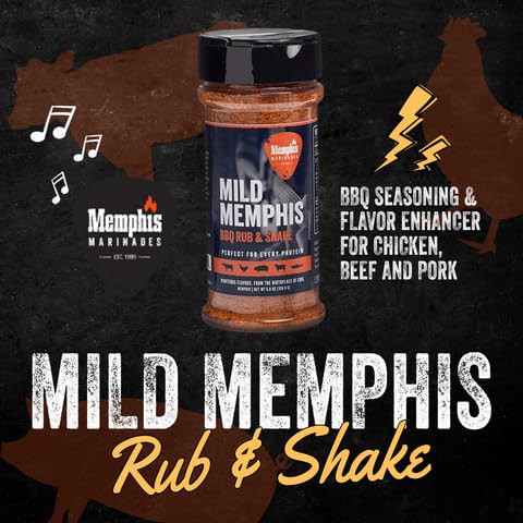 Memphis Marinades, 5.6oz Mild BBQ Rub & Shake - Flavor Enhancer for Chicken, Beef, Pork