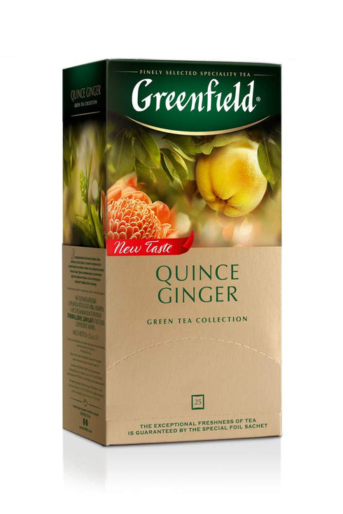 Greenfield Quince Ginger Green Tea Fruit & Herbal Collection - 25 Teabags in Special Foil Sachet