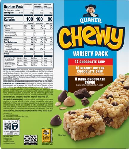 3 Pack, 0.84oz (30 Pack) Quaker Chewy Granola Bars, Flavor Variety Individually Wrapped Bars