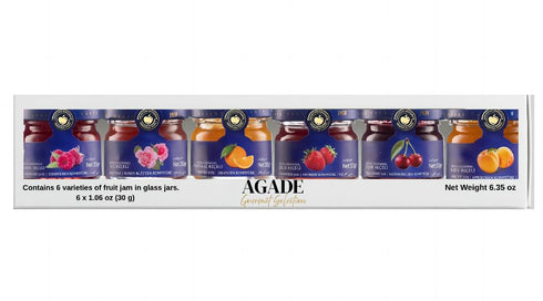 AGADE 6 1.06 oz (30 Set, 6.35 oz Mini Fruit Jam Variety Tasting Basket, x g) Glass Jars Strawberry, Apricot, Raspberry