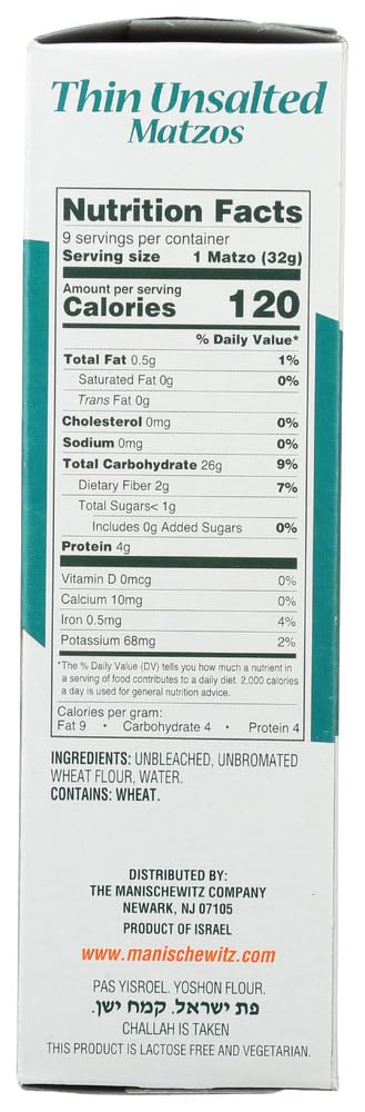 9 (Pack 1) Manischewitz Passover Matzo Thin Unsalted, Ounce, Kosher for Passover