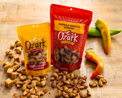 OZARK (7 oz) NUT ROASTERS, Salted Caramel Cashews, Flavored Snack Nuts, Gluten-Free Gourmet Candied Cashews, Blend