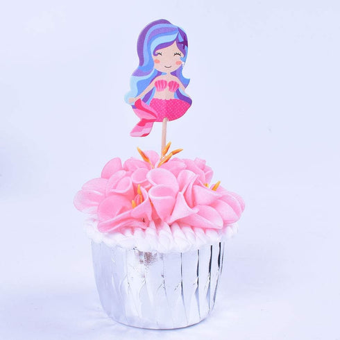 Double Sided Mermaid 24 PCS Handmade Pretty Mermaid Cupcake Toppers for Birthday, Bridal Shower, Baby Shower
