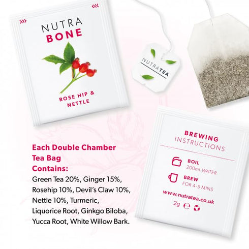 NUTRABONE Bone Health Tea - Herbal Tea with Rose Hip, Ginkgo Biloba, Yucca - 20 Enveloped Tea Bags