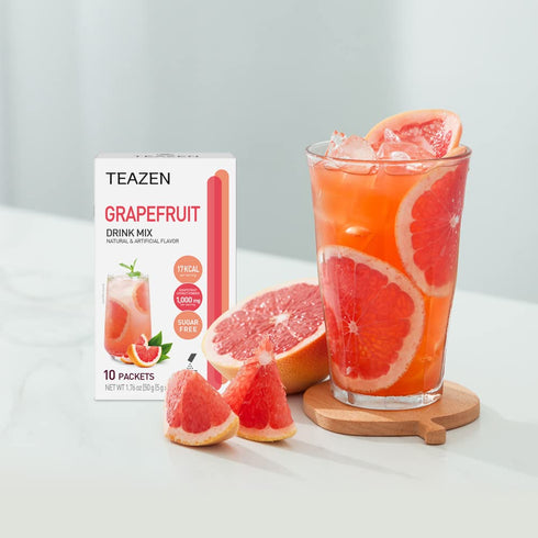 10 Packets, 1.76oz TEAZEN Grapefruit Tea Powder, Sugar Free, Hibiscus and Green Tea, Powdered Mix Beverage from Korea