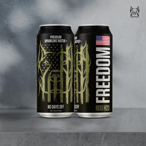 12 Pack, 16 oz Sourced-Filled-Packaged, NO DAYS OFF Premium Sparkling Water+ Limited FREEDOM Edition - fl Can