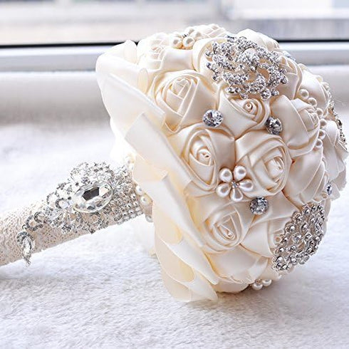 Jackcsale (D453 Wedding Bride Bridal Bouquet Brooch Bouquet Bridesmaid Valentine's Day Bouquet Confession Creamy)