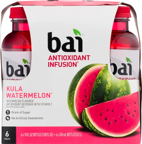 18 6 pack Bai Flavored Water, Kula Watermelon, Antioxidant Infused Drinks, Fluid Ounce Bottles