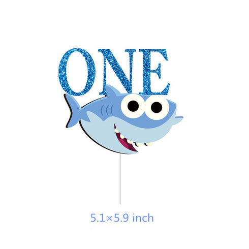TUDACVTE ONE 1st Birthday Cake Topper with Cupcake Toppers, Shark for Boy Baby Shower Party Supplies