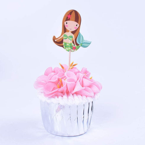 Double Sided Mermaid 24 PCS Handmade Pretty Mermaid Cupcake Toppers for Birthday, Bridal Shower, Baby Shower