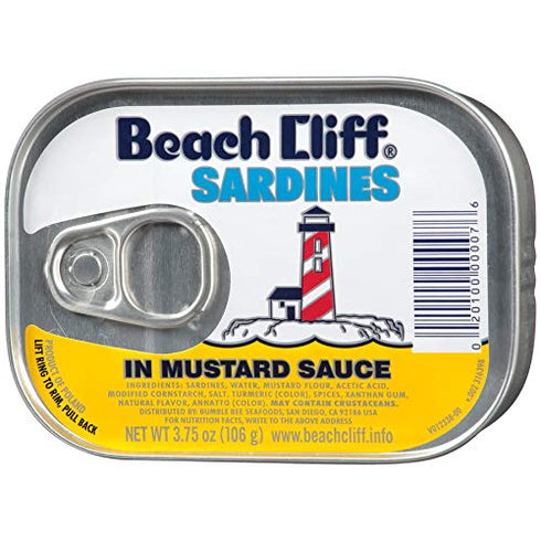 3.75 (Pack 12) BEACH CLIFF Sardines In Mustard Sauce, Wild Caught, High Protein Food, Keto Food and Snacks, Gluten Free