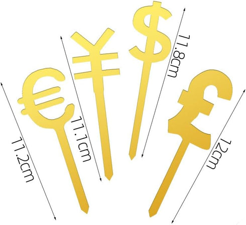lvbeybc Set 4, Currency Symbol Cupcake Toppers, Glitter Acrylic cake Toppers Birthday Party Decoration Supplie Cake